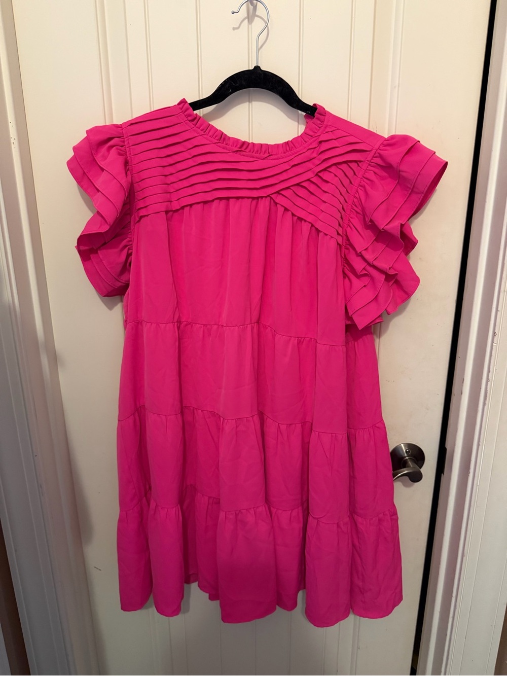 Hot Pink Ruffle Sleeve Tiered Dress